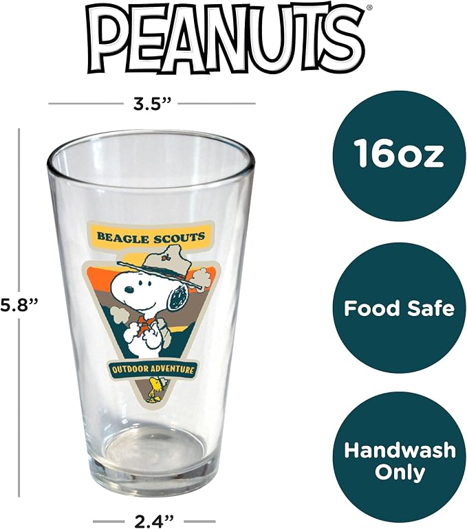 ⚠️ SOLO VIENE UN VASO - Set de 2 Vasos Pinta Snoopy Beagle Scouts ICUP — Vidrio Coleccionable con Diseño Oficial de Peanuts