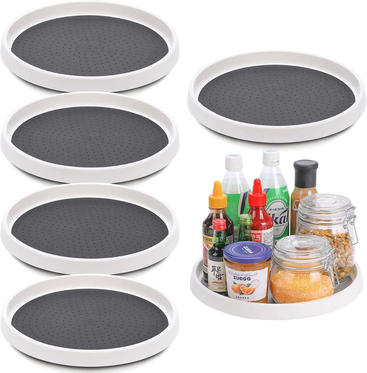 Set de 6 Bases Giratorias Antideslizantes 12 Pulgadas | Organizador Lazy Susan para Gabinete, Despensa, Cocina, Bano y Refrigerador (Paquete de 6, 12 Pulgadas)