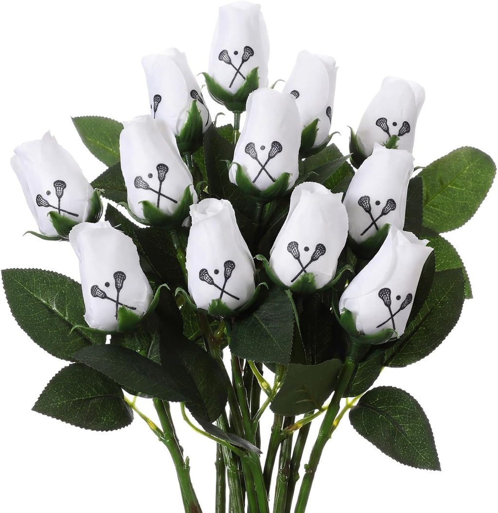 Suhine 12 Rosas Artificiales de Lacrosse | Recuerdos Deportivos a Granel para Cumpleanos, Graduacion y Bodas | Centros de Mesa y Premios de Equipo