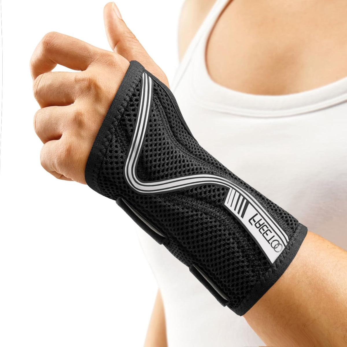 Muñequera FREETOO para el síndrome del túnel carpiano, [Nueva versión mejorada - forma anatómica] Férula de soporte de muñeca ajustable para hombres y mujeres, soporte para la mano para alivio del dolor, tendinitis, artritis, mano izquierda, tamaño