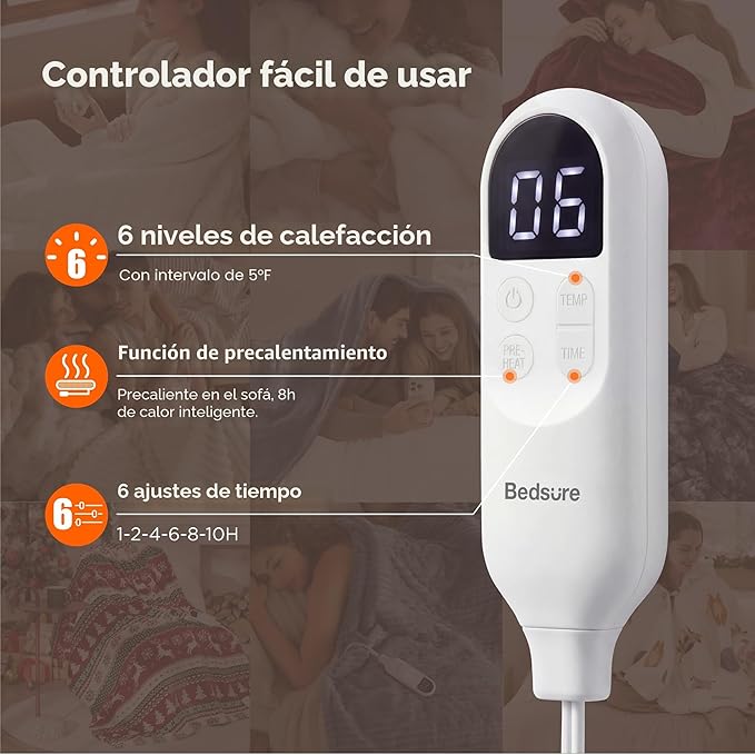 Manta eléctrica individual – Manta térmica de franela suave tamaño individual, calentamiento rápido GentleSoft con 10 ajustes de tiempo y 6 ajustes de calor, regalo cálido para la abuela