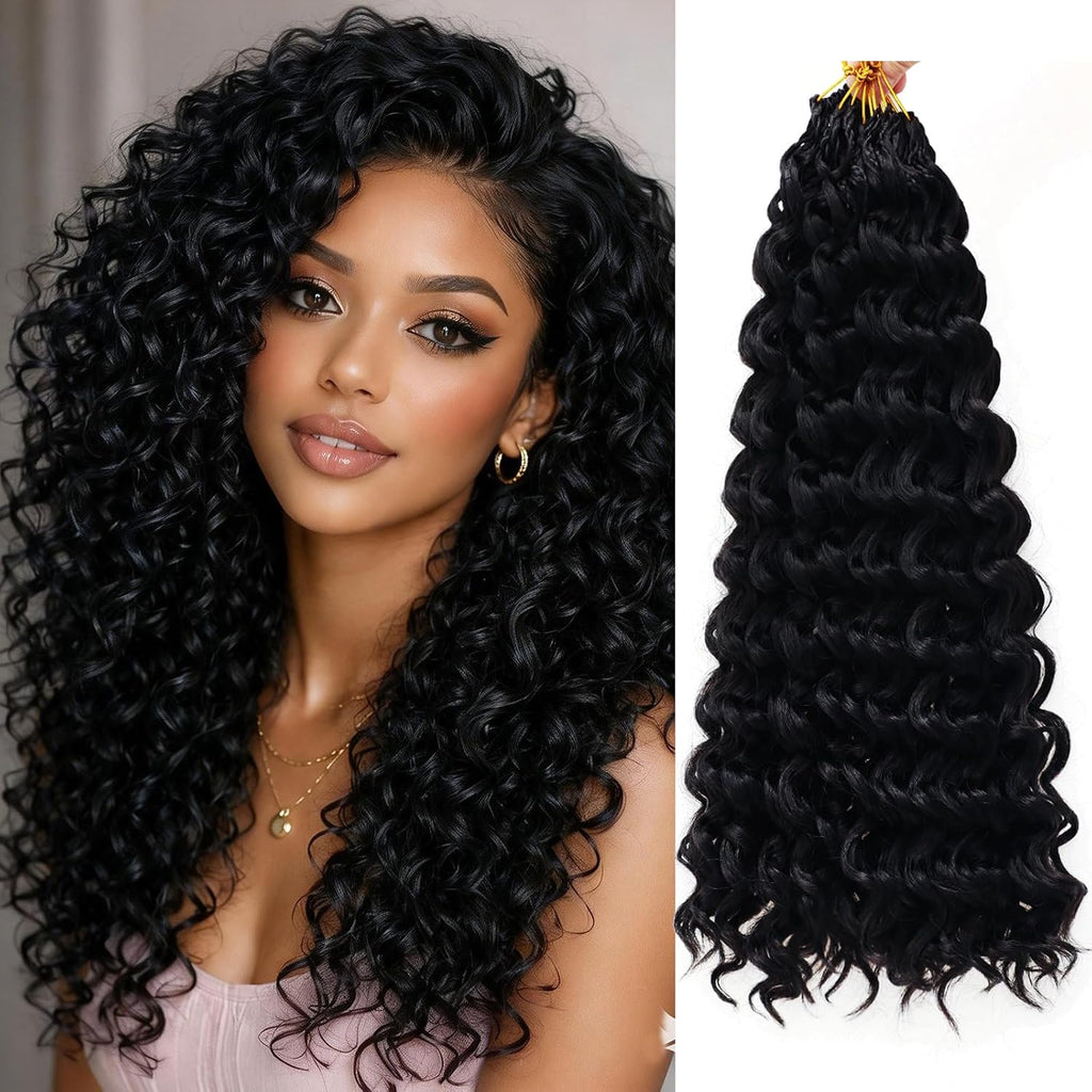 Cabello Crochet Boho Ocean Wave 18" | 8 Packs Pre-Twisted, Rizado, Para Mujeres Negras, Color 1B