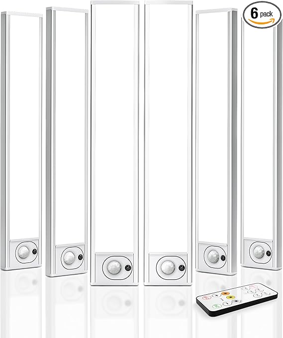NOTA: Sin Control ni Imanes – Pack 6 Luces LED Bajo Gabinete 12" Recargables, Sensor Movimiento y 3 Colores