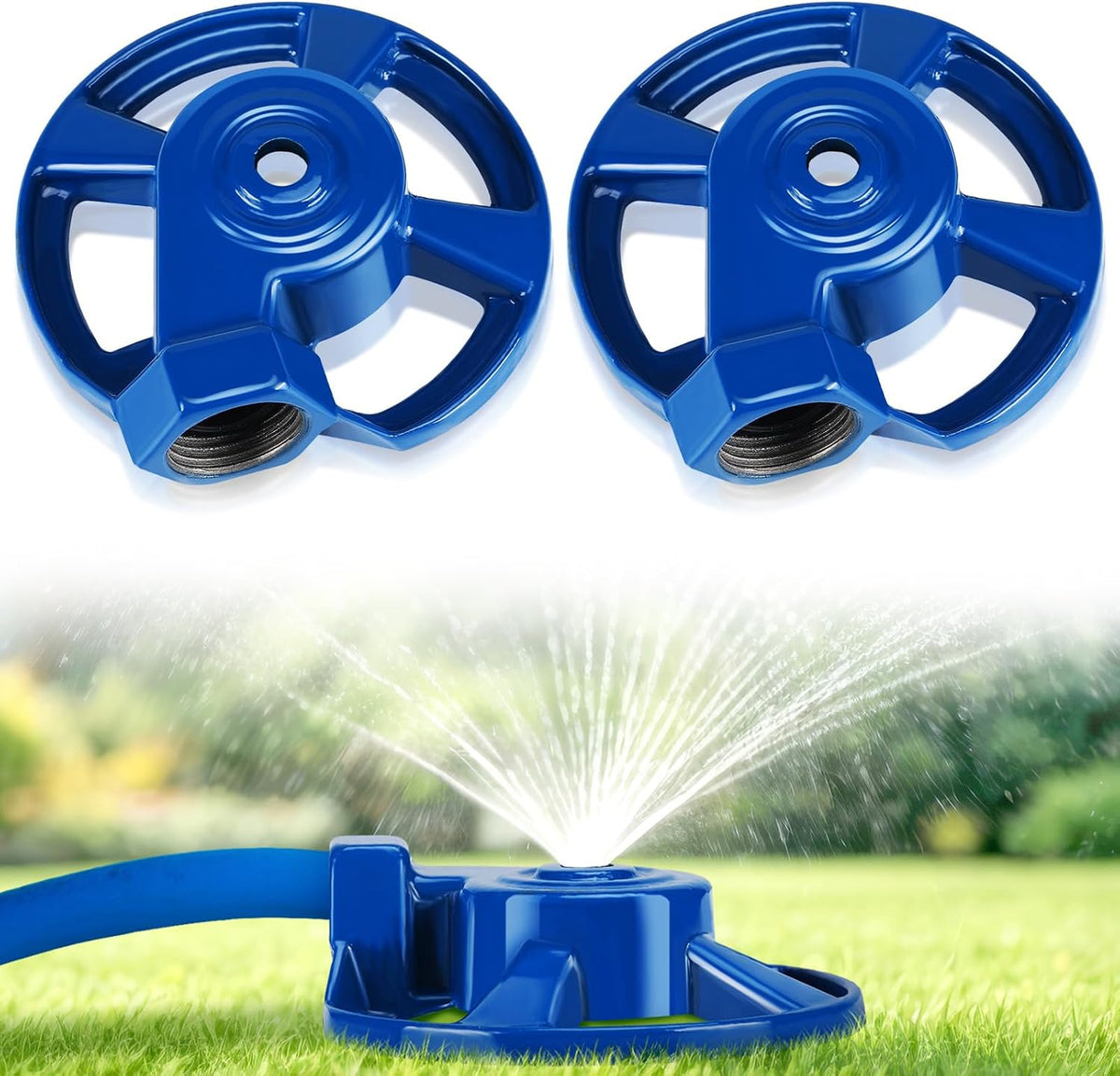 Aspersores de Césped Domenisi Pack 2 – Hierro Fundido, Metal Resistente, Rosca Americana, Sistema de Riego Jardín, Azul