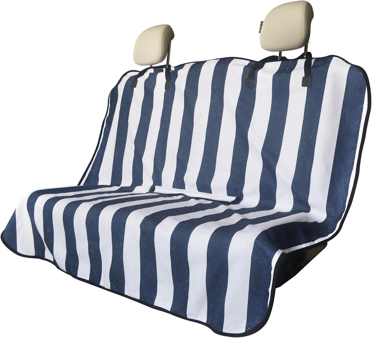 Funda para asiento trasero LoyaGour para coches, camiones, furgonetas y SUV, funda impermeable para asiento trasero tipo toalla, ideal para perros y niños, protector de asiento trasero para automóviles (raya azul).
