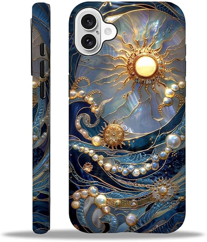 ZHEGAILIAN Funda para iPhone 16, The Sun Shines On The Waves para carcasa rígida 2 en 1 + silicona suave, a prueba de golpes, funda protectora contra caídas para iPhone 16
