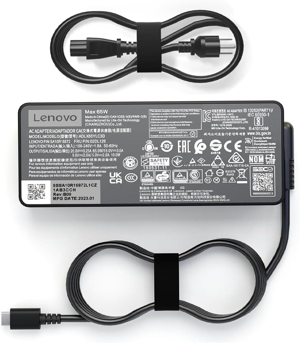 Cargador de CA USB C tipo C de 65 W compatible con Lenovo ThinkPad E580 E585 E590 E590S E595 T480 T490 T580 Yoga C940 C740 thinkbook ADLX65YCC3A.