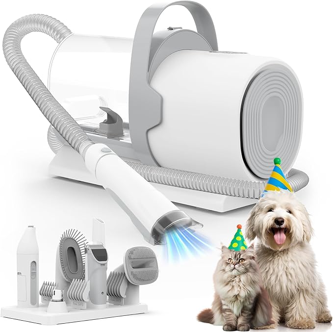 FIXR — Kit de Grooming con Aspiradora para Perros 5 en 1, Cortadora, Copa 2.5L y 11000Pa Bajo Ruido