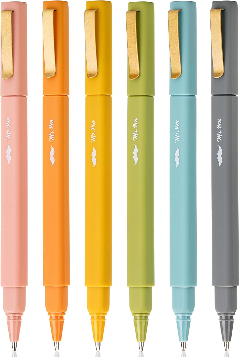 Mr. Pen Bolígrafos Estéticos Pack 6 — Tinta Negra Secado Rápido, Sin Mancha, Sin Sangrado, Punta Fina para Tomar Notas