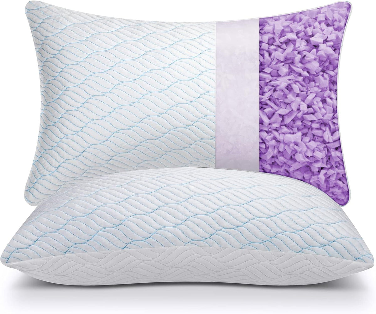 Almohadas Refrescantes WISHSMILE Tamaño Queen Juego de 2, Espuma de Memoria con Cierre, Firmeza Ajustable para Dormir Fresco, Ideal para Durmientes Laterales, Espalda y Estómago, 51 x 76 cm