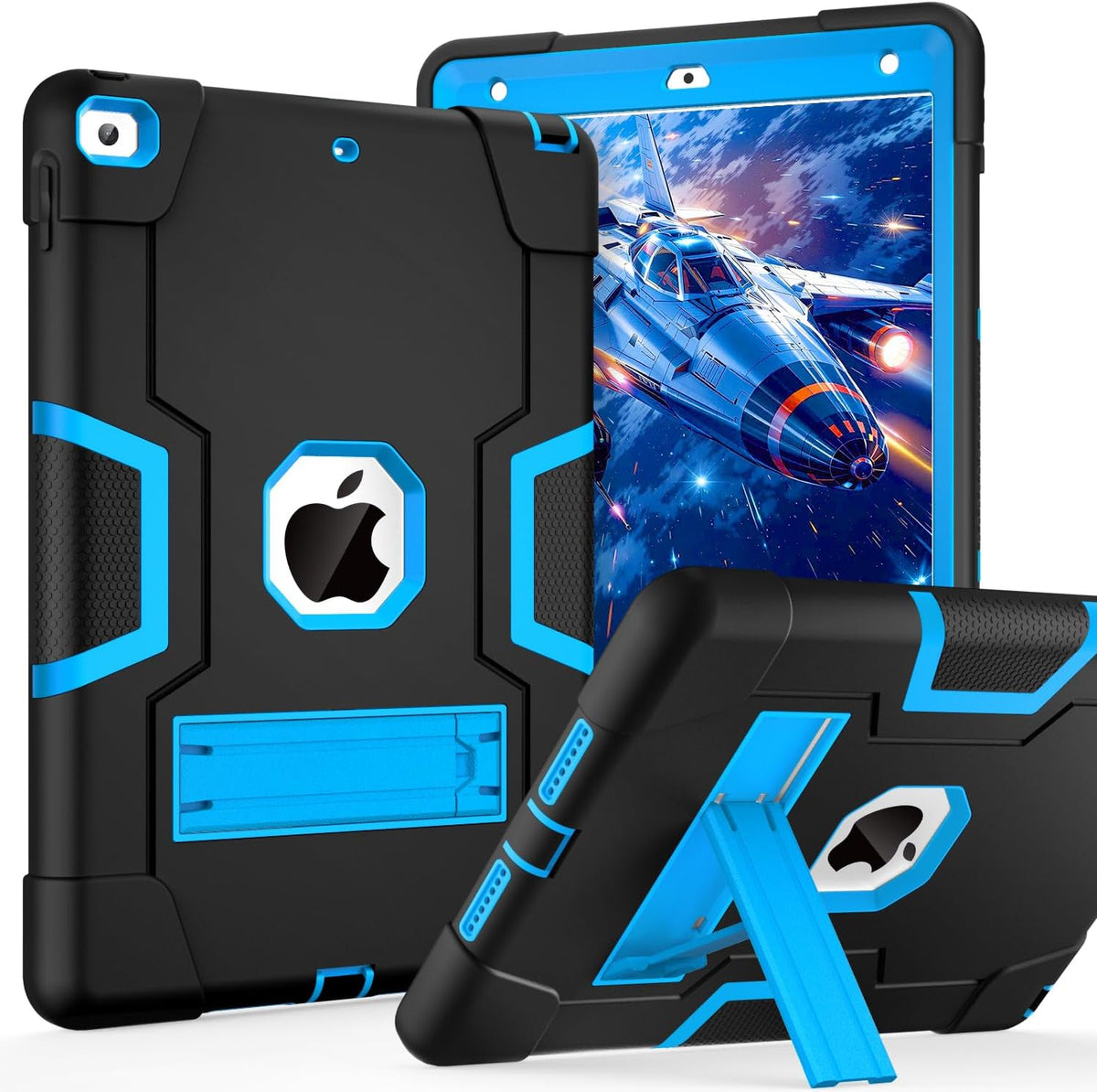 Funda Cantis para iPad 9ª/8ª/7ª Generación 10.2" – Resistente a Golpes, 3 Capas, con Soporte Integrado | Negro + Azul