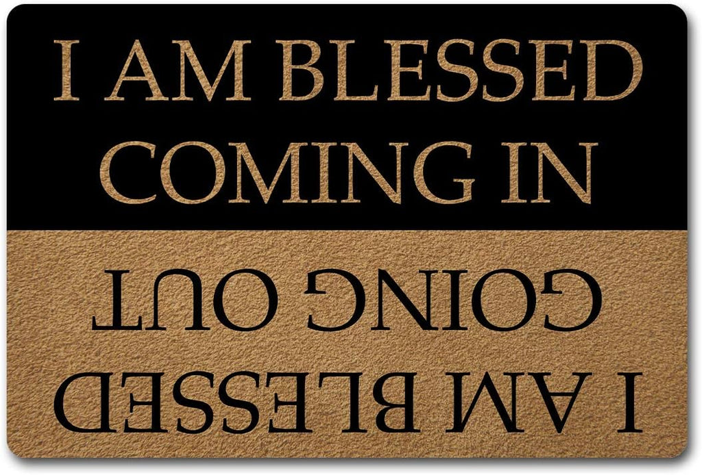 Alfombra de Bienvenida con Respaldo Antideslizante 23.6x15.7 pulgadas | Tapete Divertido de Decoración para Entrada Interior (I AM Blessed Coming in and Going Out)