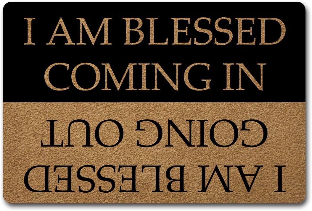 Alfombra de Bienvenida con Respaldo Antideslizante 23.6x15.7 pulgadas | Tapete Divertido de Decoración para Entrada Interior (I AM Blessed Coming in and Going Out)