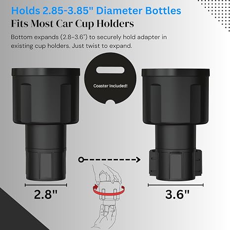 Expansor de Portavasos para Automóvil - Adaptador que Soporta: Hydro-Flask, Yeti, Nalgene, Owala, Botellas de Agua Grandes (32 40 oz) - Extensor de Inserto Expandible