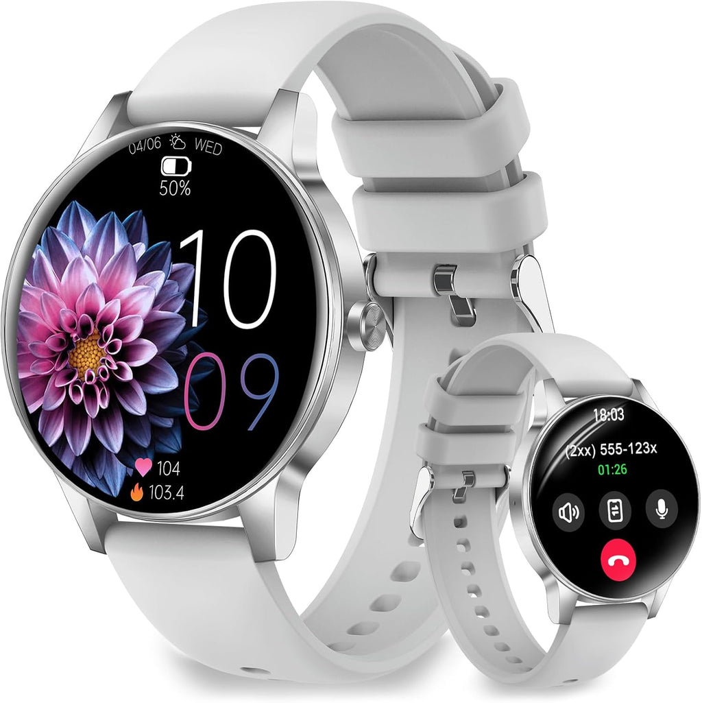 Reloj Inteligente Efolen para Mujeres 3.2cm HD, Llamadas, Monitor Ritmo Cardíaco SpO2, IP68 Impermeable, 100+ Deportes, Plata