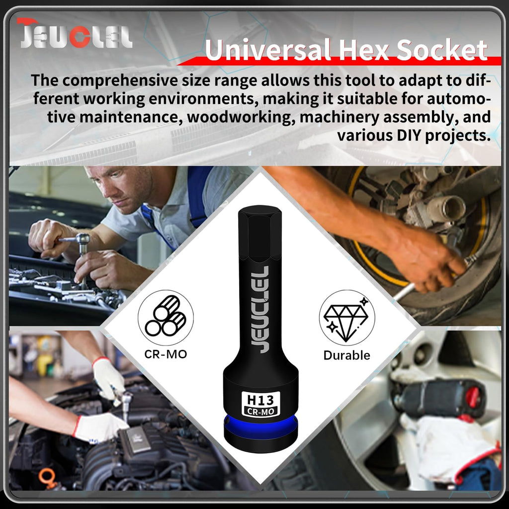 Enchufe de broca de impacto hexagonal de 13 mm, enchufe Allen de impacto de 1/2 pulgada H13, adaptador de destornillador hexagonal de acero Cr-Mo para llaves de trinquete eléctrico para | 3-Inch,
