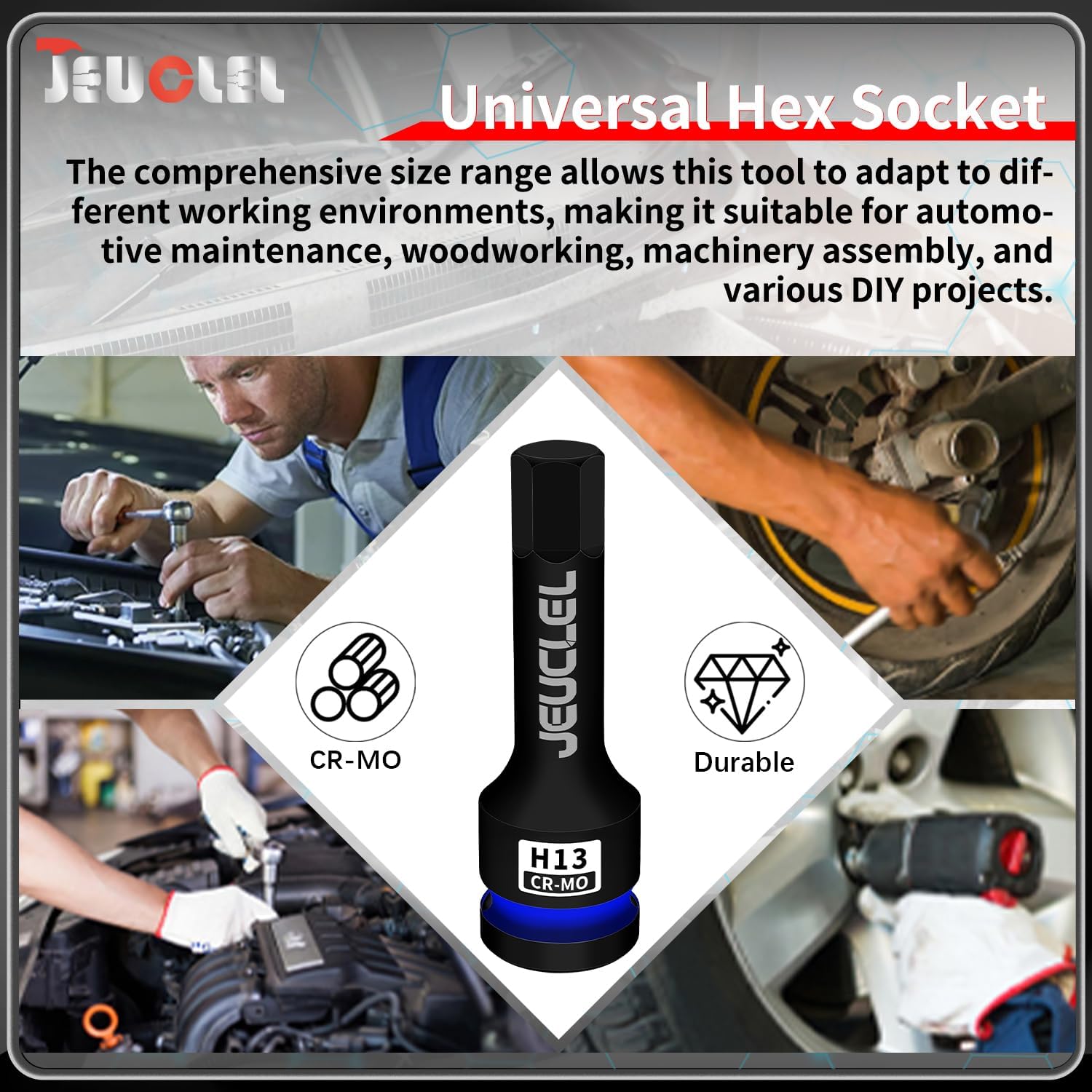 Enchufe de broca de impacto hexagonal de 13 mm, enchufe Allen de impacto de 1/2 pulgada H13, adaptador de destornillador hexagonal de acero Cr-Mo para llaves de trinquete eléctrico para | 3-Inch,