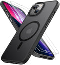 Funda magnética Miracase para iPhone 13 de 6.1 pulgadas (compatible con MagSafe) con 2 protectores de pantalla. Protección de grado militar, funda translúcida mate antihuellas, color negro.