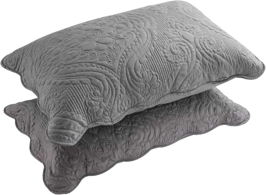 BOSOWOS Set de 2 Fundas de Almohada Acolchadas | Microfibra Estándar con Cierre Sobre | Gris 50x66cm