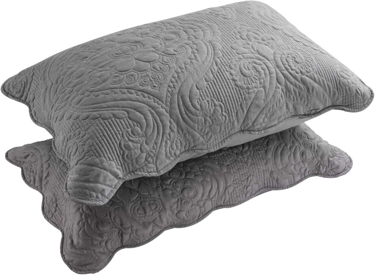 BOSOWOS Set de 2 Fundas de Almohada Acolchadas | Microfibra Estándar con Cierre Sobre | Gris 50x66cm