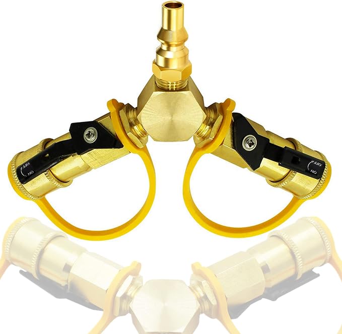 Adaptador divisor en Y de conexión rápida de propano RV de 1/4 pulgadas para remolque RV y camping, manguera de propano de conexión rápida, adaptador de gas natural o GLP de 2 vías
