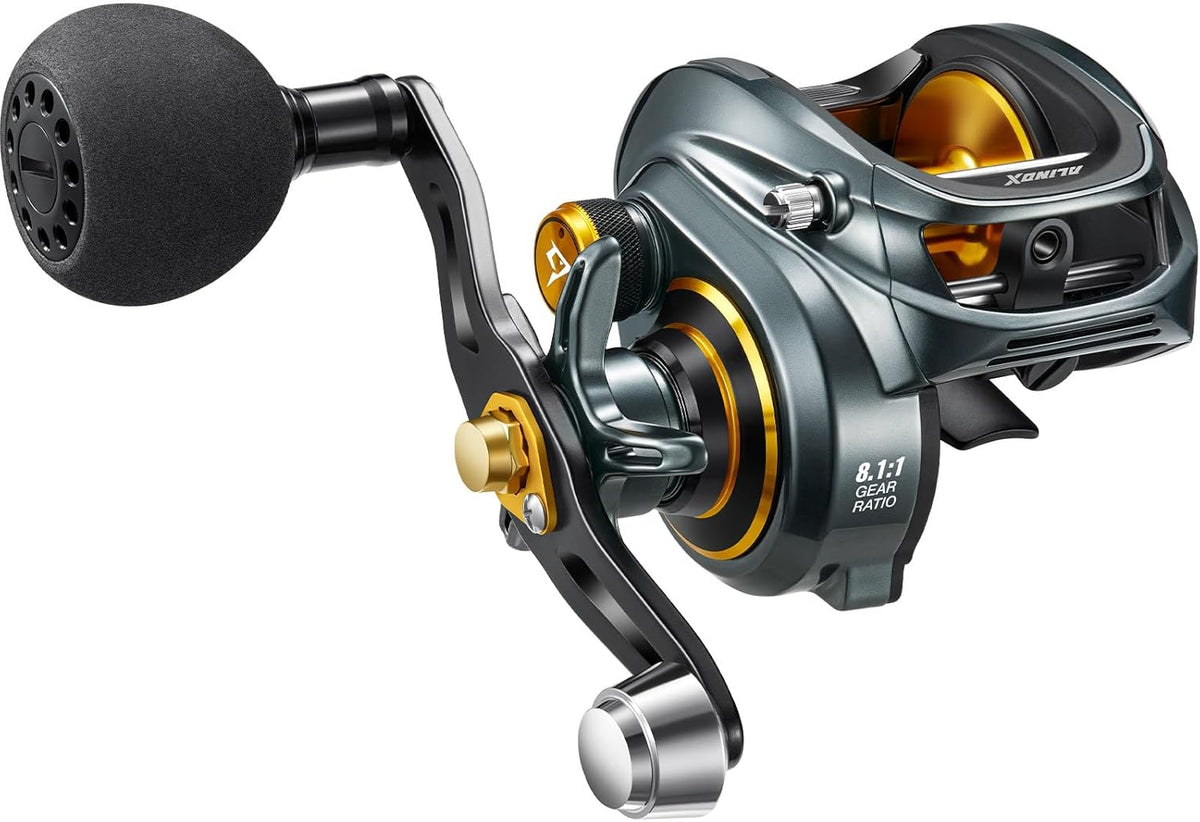 Carrete de Pesca Baitcaster Piscifun Alijoz 300, Carrete de Lanzamiento con Marco de Aluminio, Arrastre Máximo de 33 Lbs, Relación de Engranaje 8.1:1, Carrete de Lanzamiento de Perfil Bajo de Agua Dulce y Salada para Lucio (Diestro)
