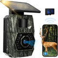 MAXDONE Solar Trail Camera WiFi Bluetooth, 4K 64MP Night Vision Game Camera | Built-in 6000mAh Rechargeable Battery, 0.1s Trigger, IP66 Waterproof Trail Cam with 32GB SD Card for Outdoor Backyard
