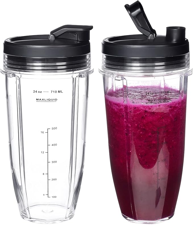 Vaso licuador de repuesto de 24 onzas para Ninja BN401 BN751 BN801 BN800 BL450 BL456 BL480 Foodi SS401 SS101 TWISTi SS151 SS351 Vasos Nutri Ninja Auto IQ Parts Tapas mejoradas (paquete de 2)