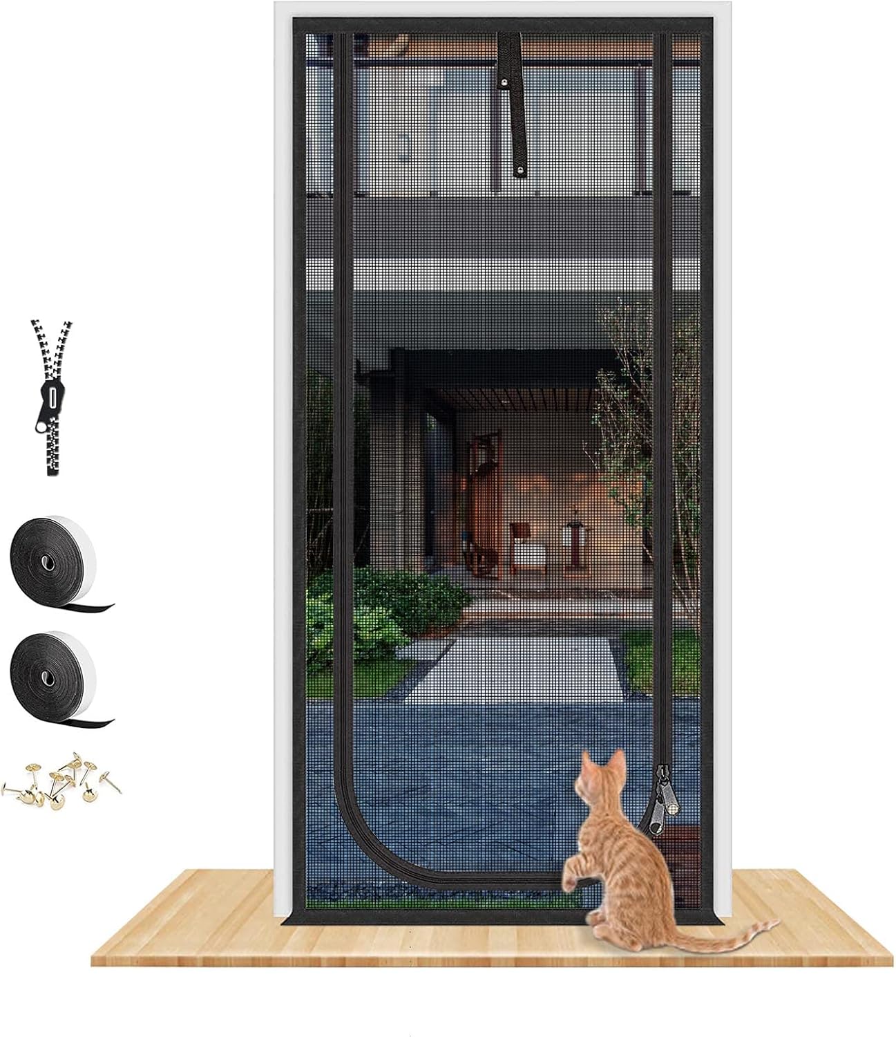 Upgraded Pet Screen Door 36"x85" - Fits Door Opening Up to 34"x83" - Thickened Cat-Resistant Mesh with Zipper - U-Type Design - Easy Install No Tools - For Living Room, Kitchen, Bedroom - Black