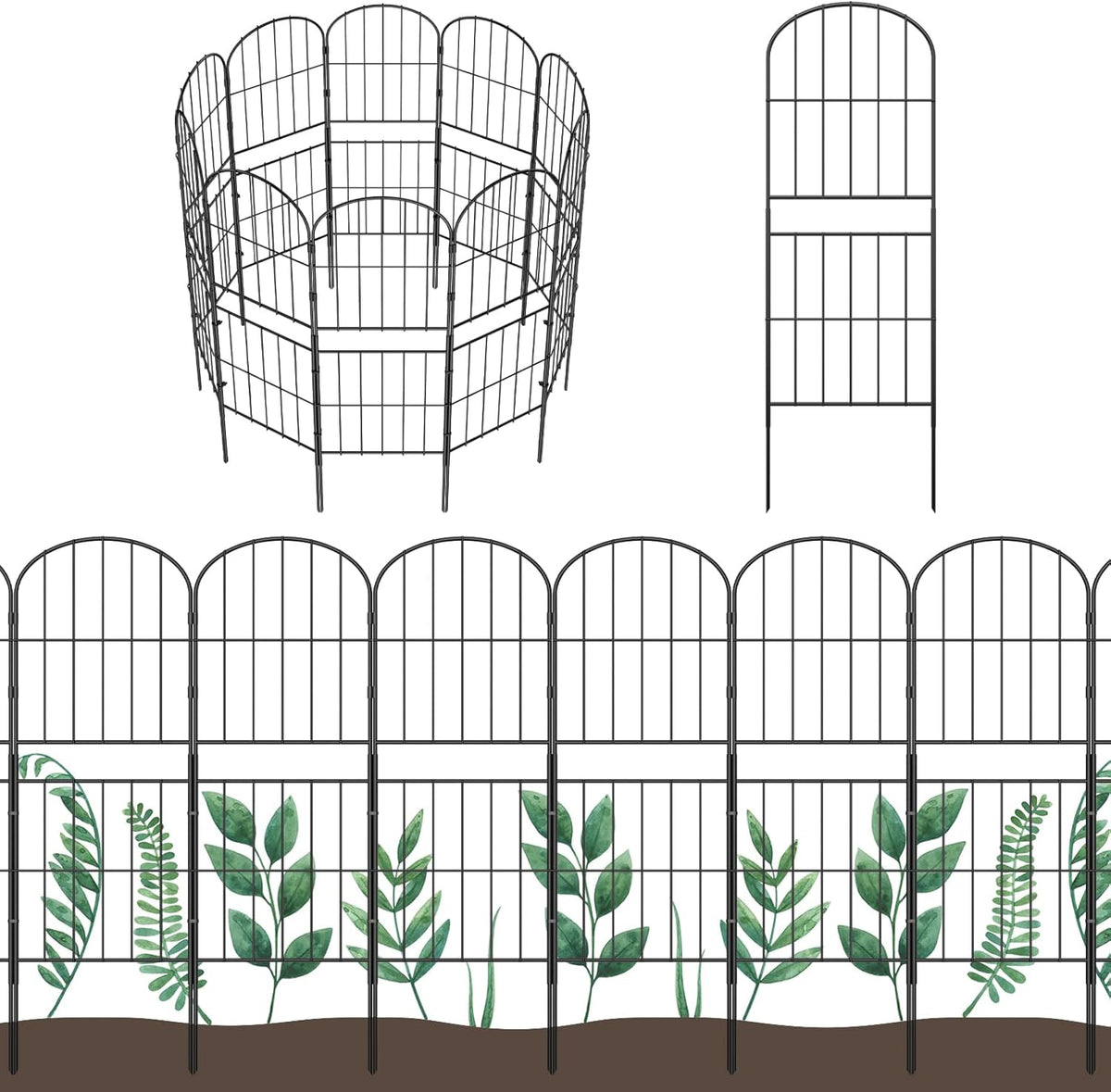 VIENE INCOMPLETO – Cerca Decorativa de Jardín OUSHENG, 91 cm (Alto) x 4.9 m (Largo) Panel de Alambre Metálico Resistente a Oxidación, Barrera para Animales, Bordeador de Flores, Paisajismo, Decoración Exterior, Arqueada