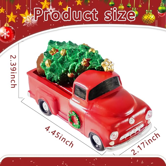 Rileryan Christmas Village - Figuritas de decoración de camión rojo clásico para mini accesorios de la ciudad de la aldea de Navidad, piezas de coches, vehículos, juegos de decoraciones para el hogar