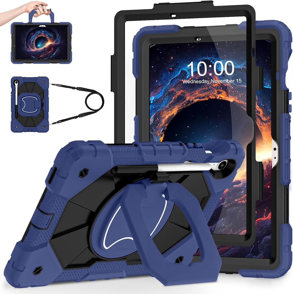 Funda WESOROL para Samsung Galaxy Tab S10 Lite/S10 FE/S9 FE de 10,9 pulgadas y Galaxy Tab S9 de 11 pulgadas, a prueba de golpes, con protector de pantalla y soporte giratorio para bolígrafo, color azul marino y negro. 