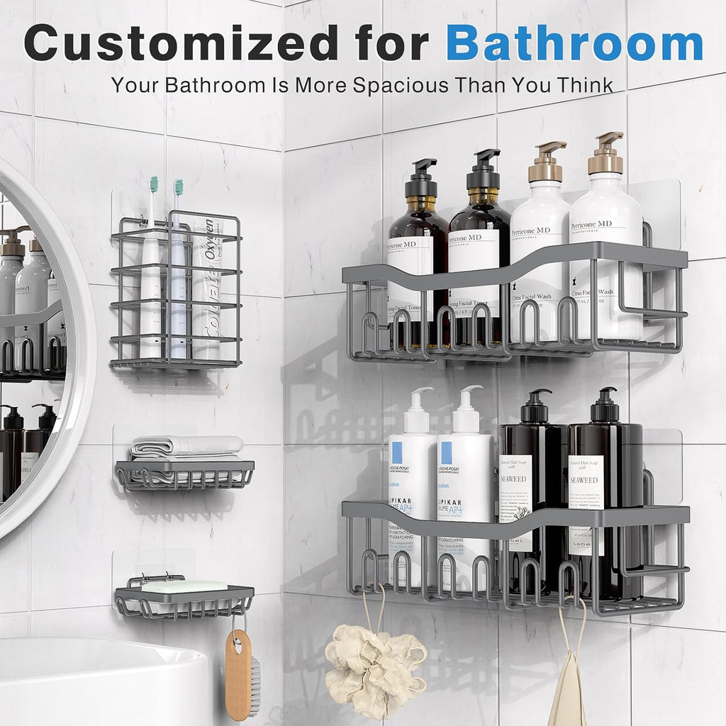 Organizador de Ducha EUDELE Pack x5 — Acero Inoxidable Antioxidante, Sin Taladro, Talla XL