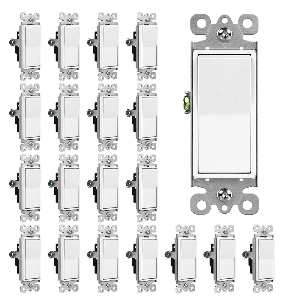 Interruptor de Luz Decorativo de Un Polo CML, Paquete de 20 Interruptores de Palanca Basculante para Pared, 15A 120/277V, Interruptor Encendido/Apagado, Certificado UL, Blanco
