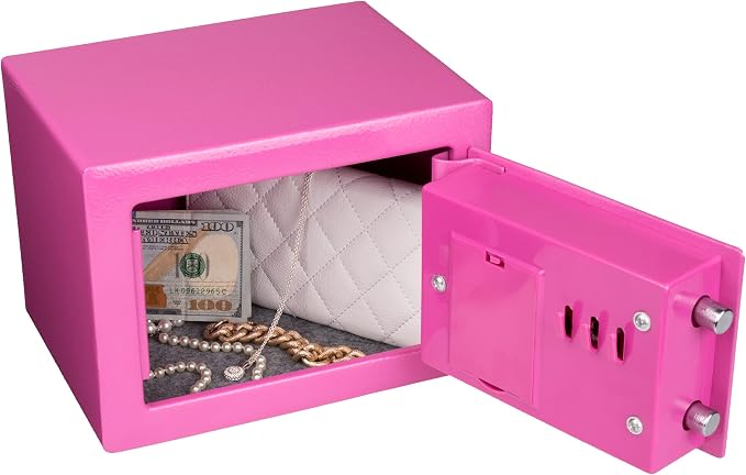 Yuanshikj Caja Fuerte Digital de Seguridad | Teclado Electrónico | Para Hogar, Oficina y Hotel | Joyas, Efectivo y Más | Color Rosa