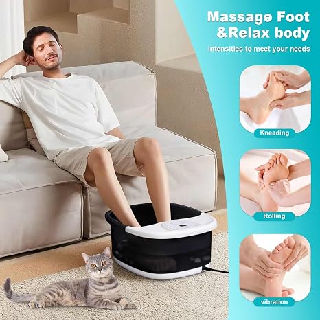 Spa de Pies ECARBME con Calor — 22 Rodillos de Masaje, Jets, Burbujas, Vibración y Control de Temperatura, Negro