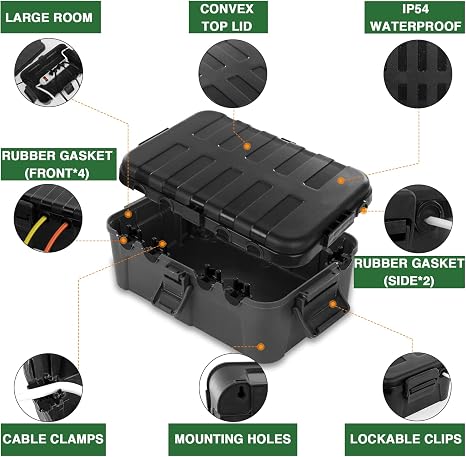 Flemoon Caja eléctrica grande para exteriores (12.5 x 8.5 x 5 pulgadas), caja de salida impermeable IP54 con 9 cables de extensión para exteriores, cubierta de seguridad resistente a la intemperie