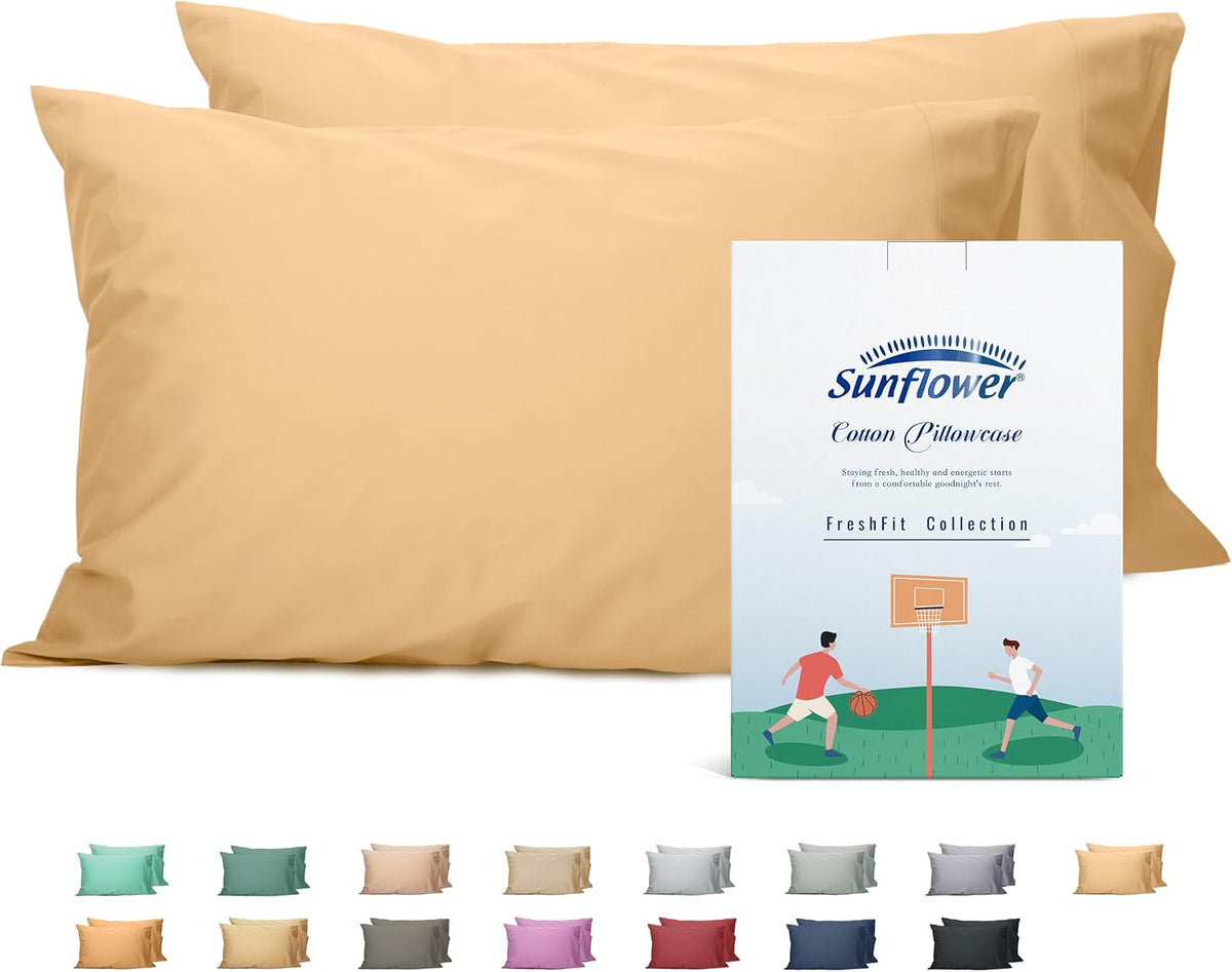 Fundas de Almohada Girasol Tamano Queen | Set 2 Piezas | 100% Algodon 51x76 cm | Suaves y Transpirables (Desert Mist)