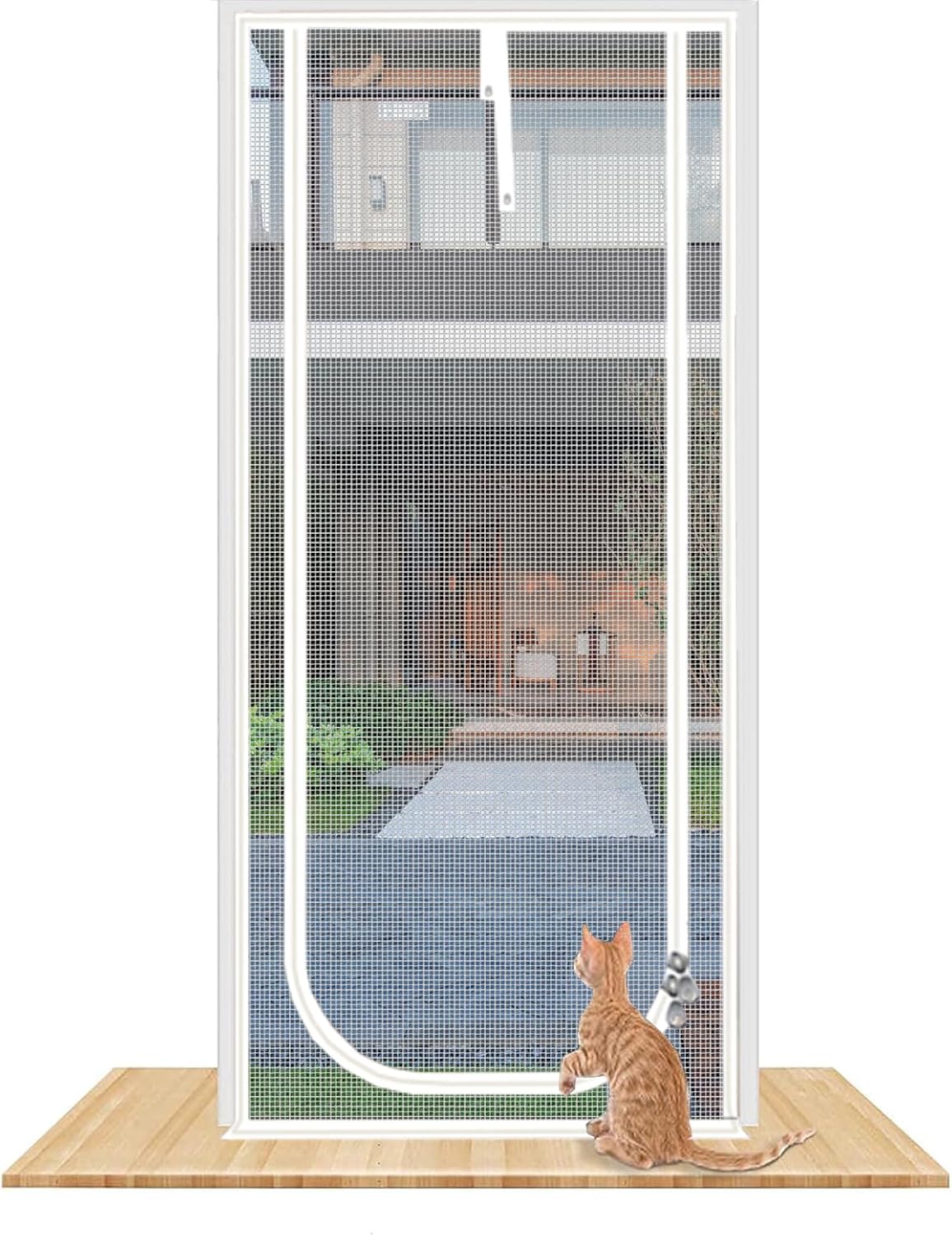 Puerta de Malla Reforzada para Gatos – Cierre con Cremallera en U, 86x211 cm, Blanca