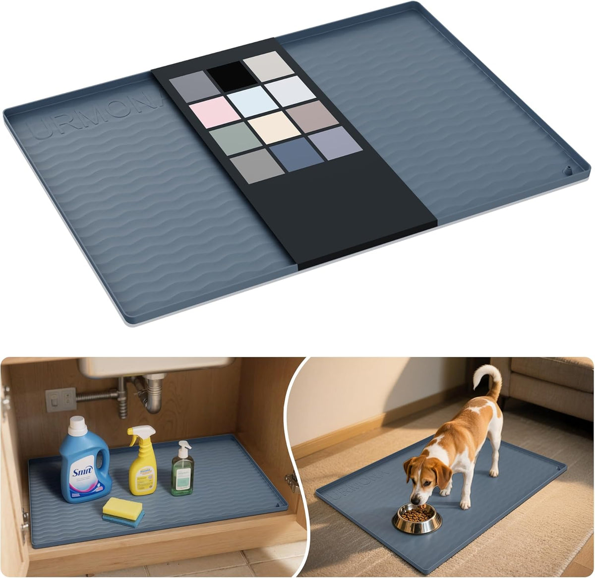URMONA Tapete Impermeable de Silicona para Bajo del Fregadero 31" x 22" — Protector de Gabinete Gris Oscuro