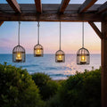 Faroles solares para exteriores SoulBay, paquete de 4 (2L 2S): luces colgantes impermeables con llama parpadeante, velas solares tipo té, cadena extendida, lámpara tipo jaula para pájaros brillante y de larga duración para árboles, patios