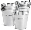 ( PRODUCTO VIENE  COMO SE MUESTRA EN LA SEGUNDA IMAGEN ) Juvale Baldes de Metal Galvanizado | Paquete de 12, Plateado, 4.7 pulgadas | Mini Cubetas con Asas para Decoracion de Fiestas y Manualidades