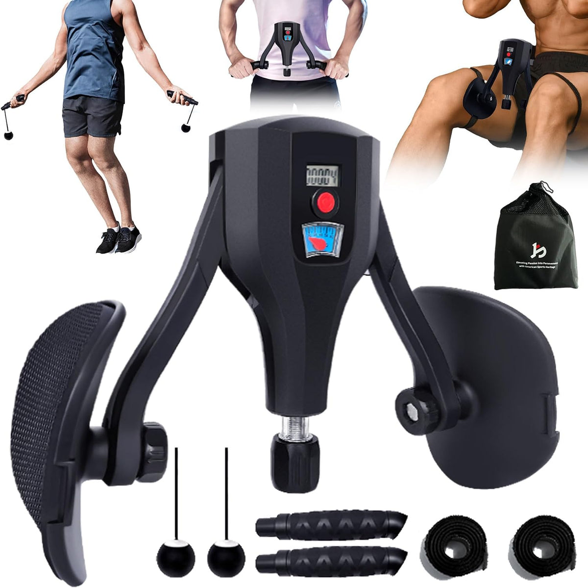 Bula Bola Thigh Trainer Pro, resistencia ajustable de 0 a 132 libras, ejercitador de Kegel para muslos internos y suelo pélvico con asas para ejercicios de brazos y cuerda para saltar inalámbrica para fitness en casa para mujeres y hombres (negro).
