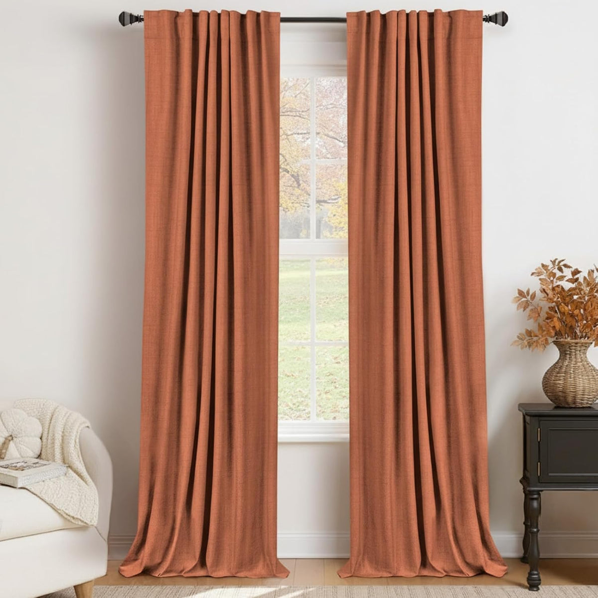 Cortinas opacas de lino 100% Blackout Shield para dormitorio, 213 cm de largo, con trabillas traseras/bolsillo para barra, cortinas para sala de estar, cortinas opacas térmicas aislantes, juego de 2 paneles, 127 cm de ancho x 213 cm de largo, color