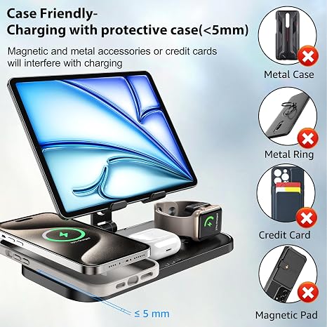 Cargador Inalámbrico 4 en 1 para Apple — iPhone 17/16/15, AirPods Pro 2, iPad y Apple Watch Series 10/9/8