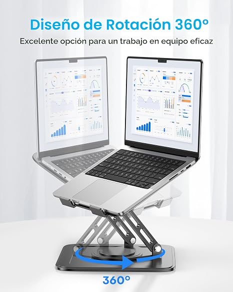 LOXP Soporte ajustable para laptop, soporte para computadora con base giratoria de 360°, soporte ergonómico para computadora portátil para escritorio, escritorio plegable para computadora portátil