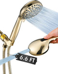 Cabezal de ducha de mano de alta presión con 10 ajustes, rociador desmontable de 12, 7 cm (5") con función de lavado a presión integrada para limpiar bañeras, azulejos y mascotas, manguera extralarga de acero inoxidable de 201 cm (79") - Dorado