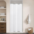 Cortina de Ducha de Lino Blanco 36x72 Pulgadas – Repelente al Agua, Estilo Boho Farmhouse, Lavable a Máquina, Incluye Ganchos