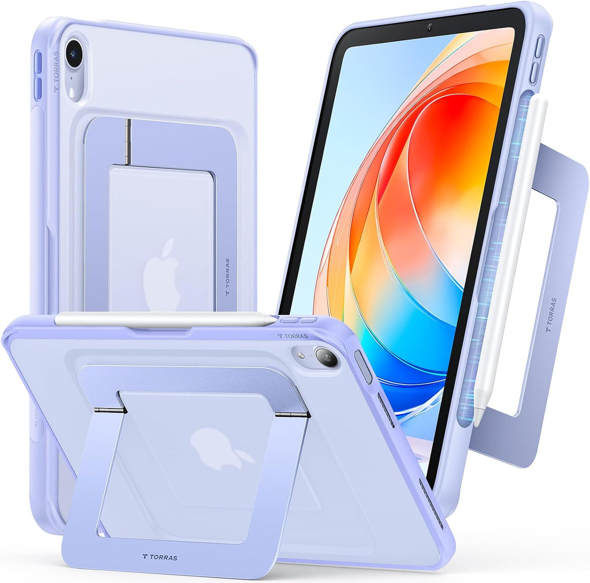 Funda TORRAS Ostand K1 Guardian para iPad Air de 11 pulgadas M4/M3/M2 (2026/2025/2024), soporte ultra estable, múltiples ángulos de visión ajustables, funda protectora delgada con soporte y portalápices, color morado.