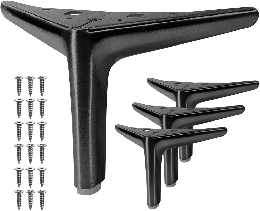 VEHCIL 5 inch Furniture Legs, Legs for Furniture Set of 4, Modern Furniture Feet for Cabinet Sofa Couch Table Chair Bed Dresser Wardrobe Risers DIY Replacement-Matte Black